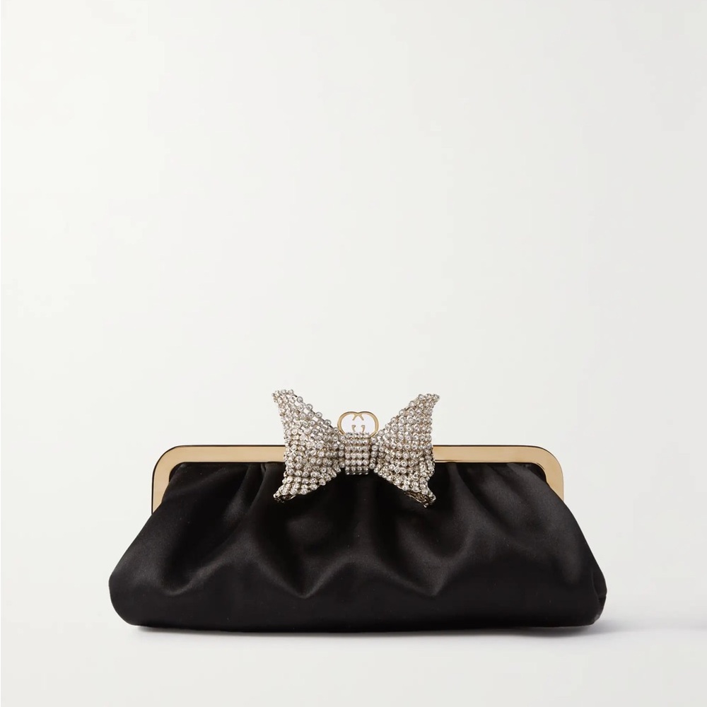 Stunning GUCCI Broadway Crystal-Embellished Bow Satin Clutch Bag😍 - Picture 7 of 7
